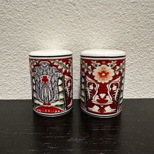 Pottery Barn Red Mezze Boho Salt‎ & Pepper Shakers Ceramic